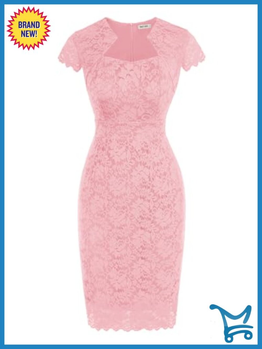 Lace Cocktail Dress Cap Sleeve Bodycon Square Neck Knee Length